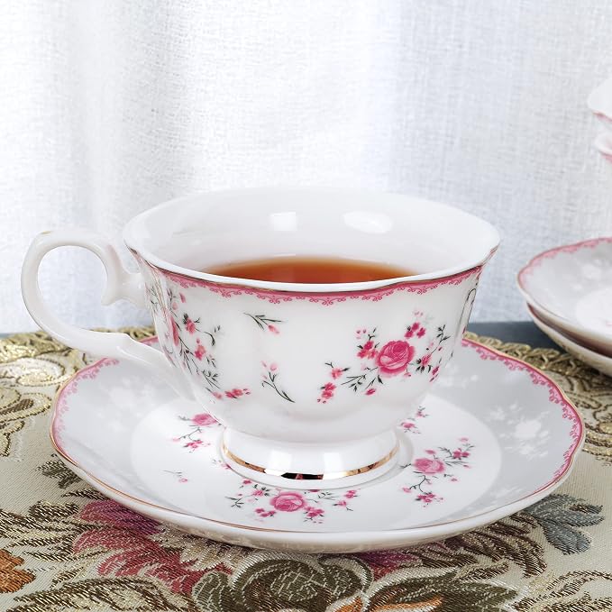 fanquare Pink Rose Tea Cup and Saucer Set - Image 2