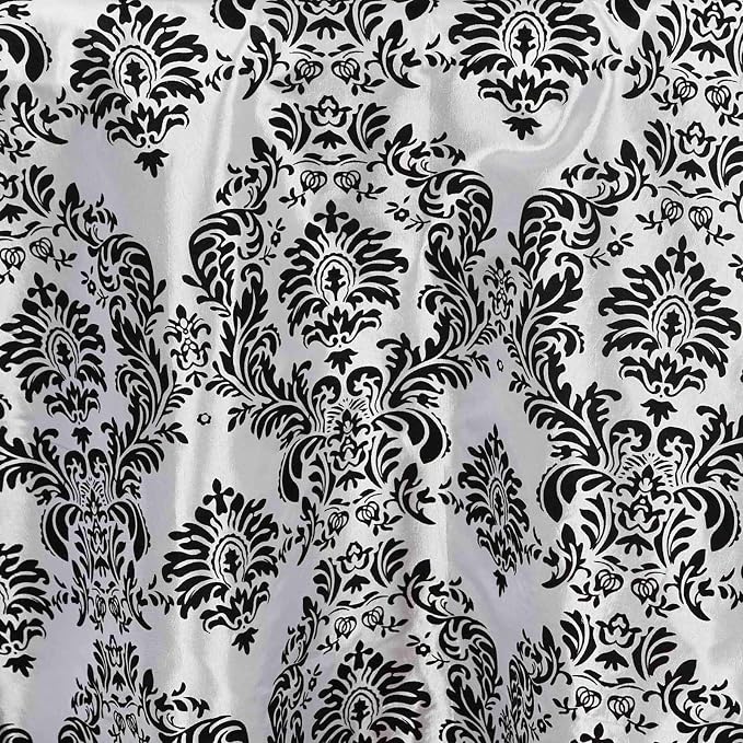 Efavormart 120" Black Velvet Flocking Damask Tafetta Round Tablecloth - Image 3