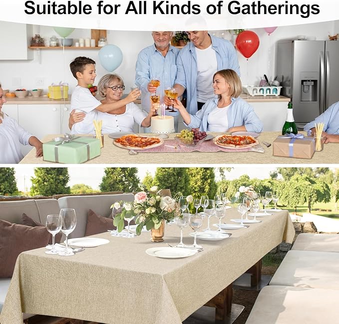 JIUZHEN Rectangle Table Cloth Faux Linen Farmhouse Tablecloth, Wrinkle and Stain Resistant Decorative Fabric Rectangular Spring Table Cover for Dining/Party/Birthday/Wedding, Beige, 54 x 80 Inch