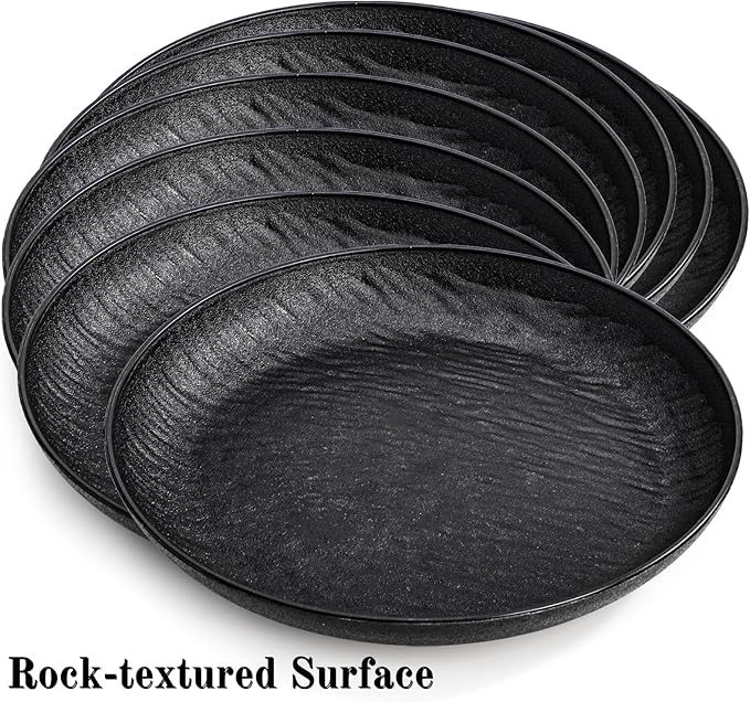 16 Pieces Large Deep Plastic Plates, 9 Inch Unbreakable Dinner Plates Reusable Lightweight Dishes, BPA Free Flat Round Dinnerware Microwave Dishwasher Safe for Kitchen Camping Picnic