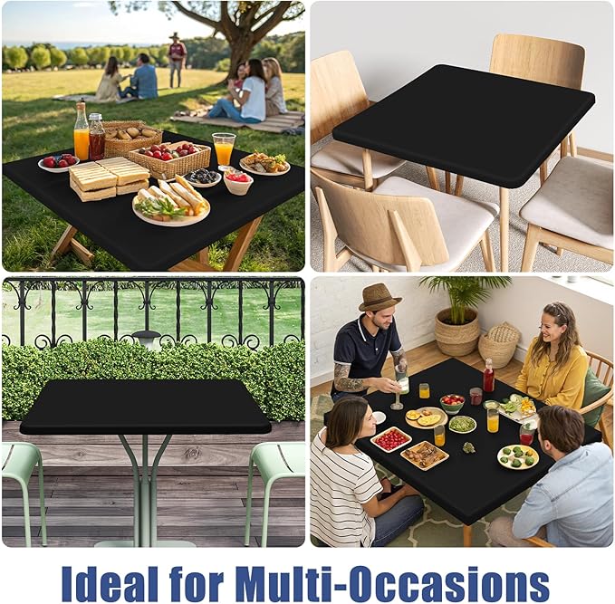 Spandex Picnic Table Cloth 2 Pack, Elastic Fitted Tablecloths for Square Tables, Stretch Washable Patio Table Cover for Outdoor, Camping, Banquet and Parties (Black, 42"x42")