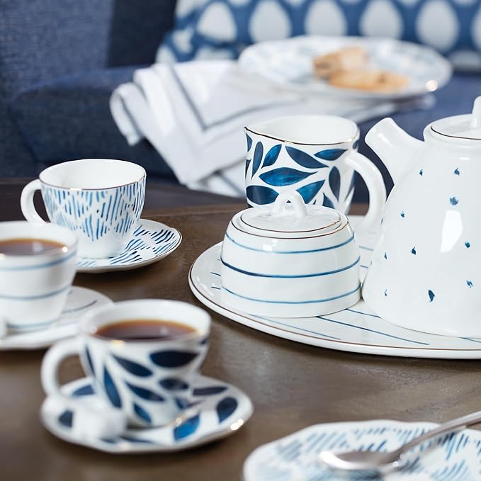 Lenox Porcelain Blue Bay 4-Piece Espresso Cup & Saucer Set, 2.45 LB | - Image 2