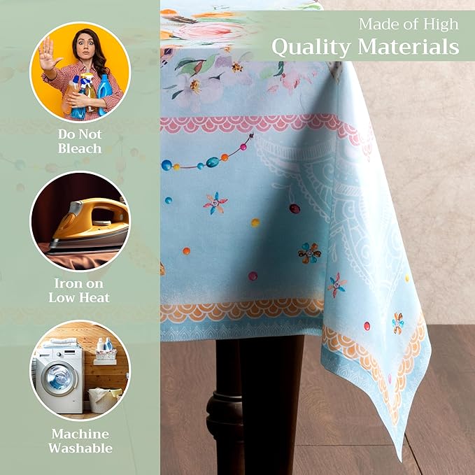 Maison d' Hermine Table Cloth Rectangle Table 100% Cotton 60 x 90 Inches Tablecloth Reusable Decorative for Dining Room Farmhouse Home Valentines Day Decorations Spring Summer - Ibiza - Blue