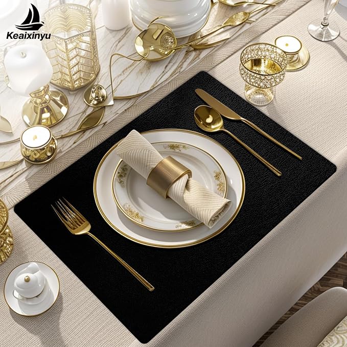 Placemats and Coasters Set of 6, Waterproof、Oil-Proof Wipeable、Anti Slip PVC - Image 2