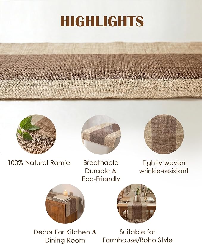 Table Runner, 13.8" × 72", 100% Natural Ramie, Handwoven | 100% Natural Ramie - Image 2