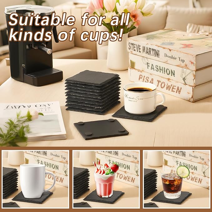 24 PCS Slate Coasters Black Square 4 Inch Bulk Rock, Blank Laser Engraving - Image 5