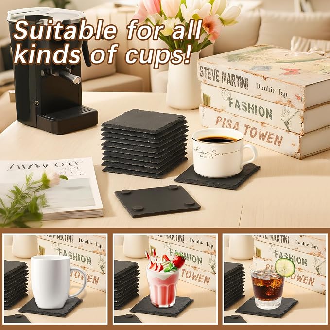 48 PCS Slate Coasters Black Square 4 Inch Bulk Rock, Blank Laser Engraving - Image 5