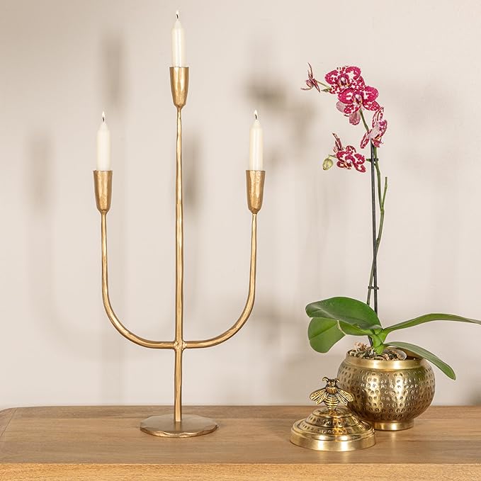 Round Hammered Metal Container with Bee Finial, Brass Finish