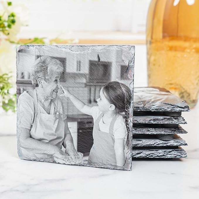 Blue Ridge Mountain Gifts - Custom Memorial Coasters, Sympathy Gift for Loss of Loved One, Bereavement Photo Gift, in Memory of Mom or Dad, Personalized Slate Coaster, Loving Keepsake
