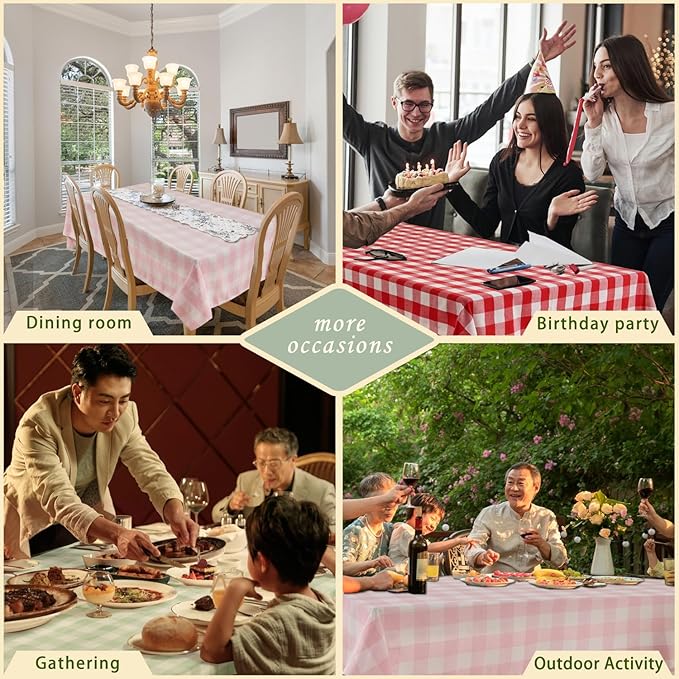 BALCONY & FALCON Rectangle Gingham Table Cloth – Water-Resistant Cotton Blend Washable Checkered Tablecloth for Valentine，Outdoor Picnic, Camping, Kitchen, Party Decor (Pink White, 55x95 Inch)