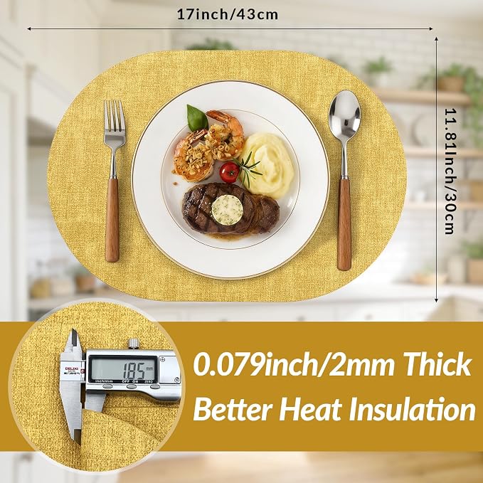 Placemats Set of 6, 11.8 x 17 Inch, Waterproof Wipeable Reversible PU Placemat - Image 3