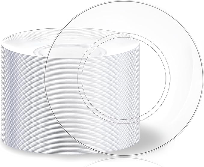 Hioasis 100pcs Clear Plastic Plates for Party - 10.25" Dinner Plates Disposable, Heavy -duty, Classy and Elegant for Wedding