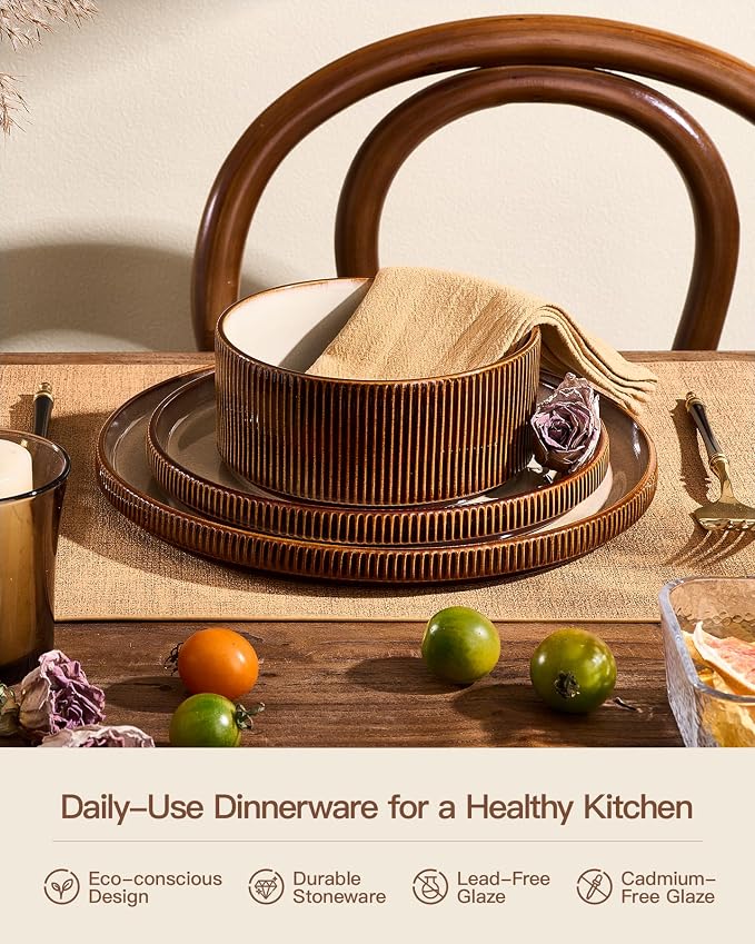 Stoneware Dinnerware Sets, Reactive Glaze Dishes Set - Image 5
