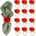Handcraft Red Flower Napkin Rings Set of 12, Peony Napkin Holder Floral Rings by FEKIDO