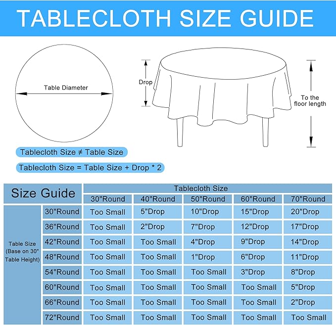 Hiasan Round Linen Tablecloth 70 Inch - Wrinkle and Stain Resistant Washable Polyester Fabric Table Cloth for Dining Room Kitchen Party, Black