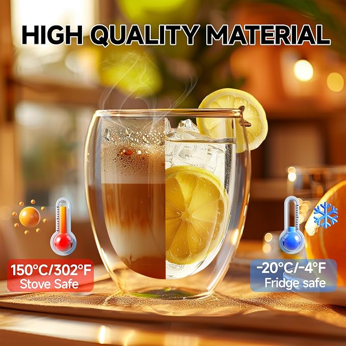 8 Ounces Set of 4 Double Walled Glass Coffee Mugs Insulated Layer Coffee Cups - Image 3