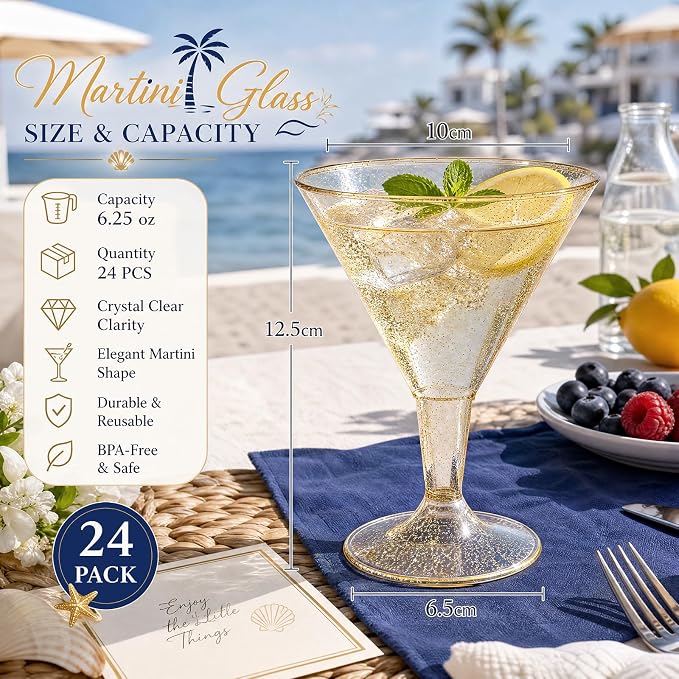 Liacere 24 Pack Gold Plastic Martini Glasses - Image 3