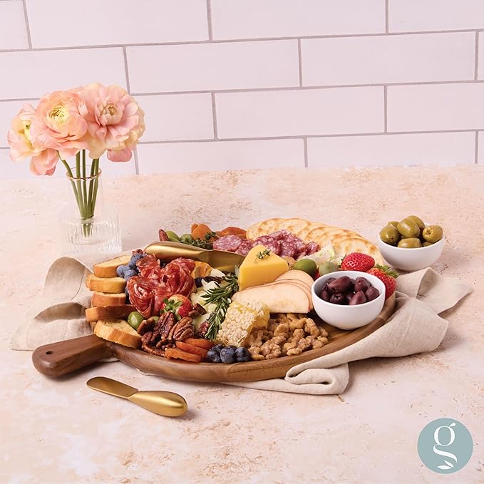 Charcuterie Board Set - Round Acacia Cheese Board for Serving with Accessories - House Warming Gifts for New Home, Bridal Shower & Wedding Gift, Birthday Gifts for Women
