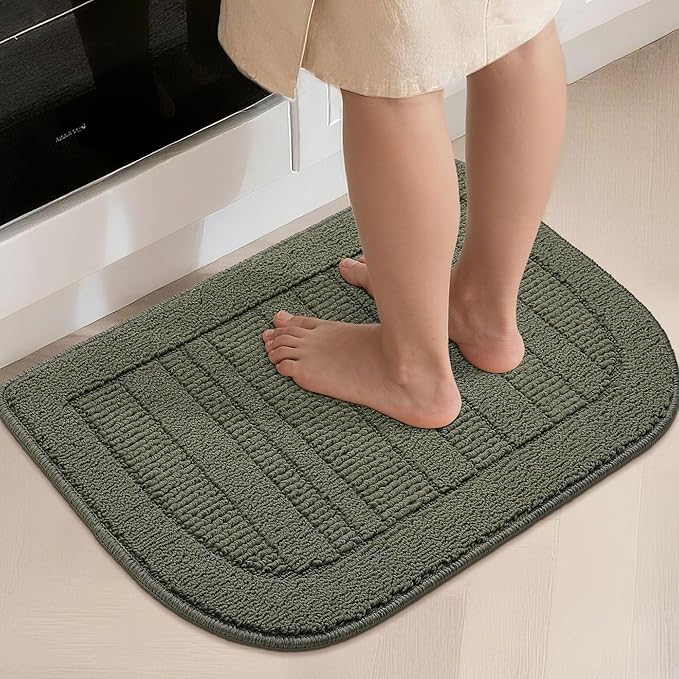 BEQHAUSE 30x18 Inch Kitchen Rug Mat Durable Kitchen Rugs Non-Slip Washable Absorbent Kitchen Mats for Floor Dirt-Resistant Semicircular Kitchen Mat (Green)