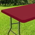 Smiry Rectangle Tablecloth, Elastic Fitted Flannel Backed Vinyl Tablecloths for 8ft Folding Tables, Waterproof Wipeable Table Covers for Indoor, Outdoor, Camping and Picnic (Wine Red, 30"x96")