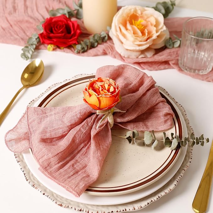 Handcraft Orange Flower Napkin Rings Set of 12, Peony Napkin Holder Floral Rings - Image 2