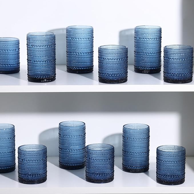 Moretoes Blue Hobnail Drinking Glasses Set of 6, Vintage Glass Cups | 12 Oz - Image 7