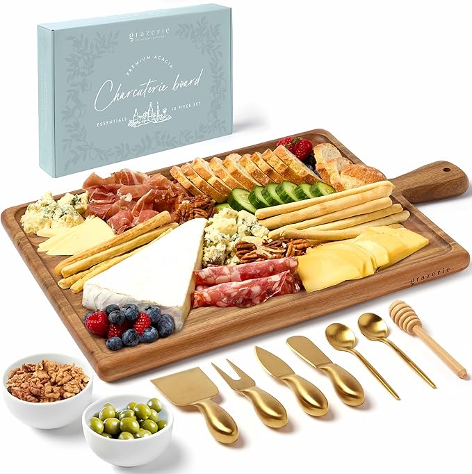 Charcuterie Board Set - Acacia Cheese Board Serving Tray with Accessories - House Warming Gifts for New Home, Bridal Shower & Wedding Gift, Birthday Gifts for Women