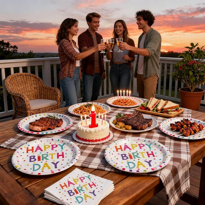 40 Pcs Birthday Plates and Napkins Party Supplies, 9-inch Disposable Happy - Image 5