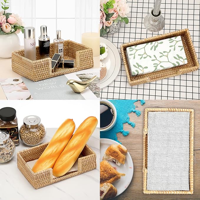 Sumnacon Napkin Holder Rattan Guest Towel Holder Tray for Bathroom,Woven Bathroom Napkin Holder Tray Decorative Napkin Holders for Kitchen Dining Table Party Holiday, Honey Brown