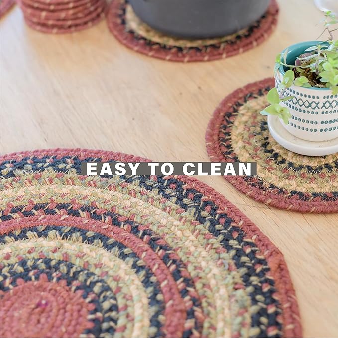Homespice Highland Round Braided Placemats, Warm Lodge and Cabin Decor, Set of 2, 15" Multicolor Jute Table Mats - Vibrant Colors, Durable, Easy to Clean and Protects Furniture