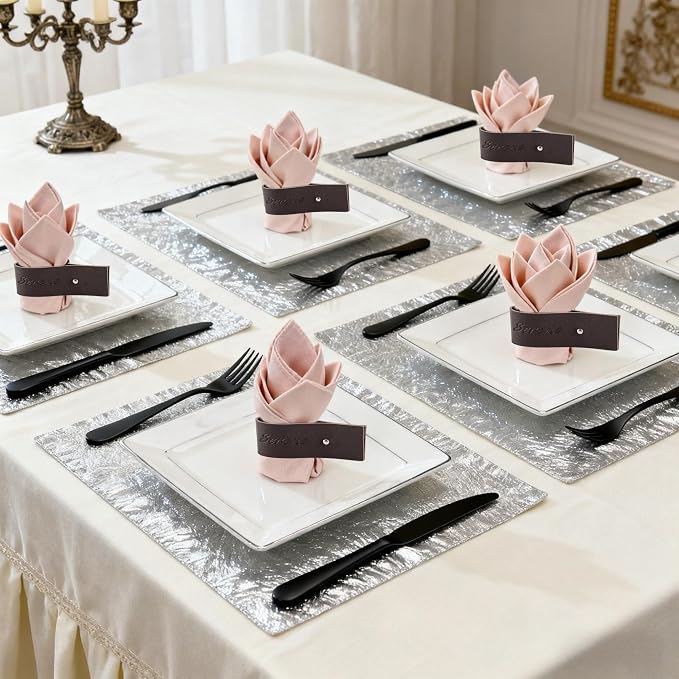 Dark Brown Napkin Rings Set of 6 – Elegant Leather Napkin Ring Holders - Image 6