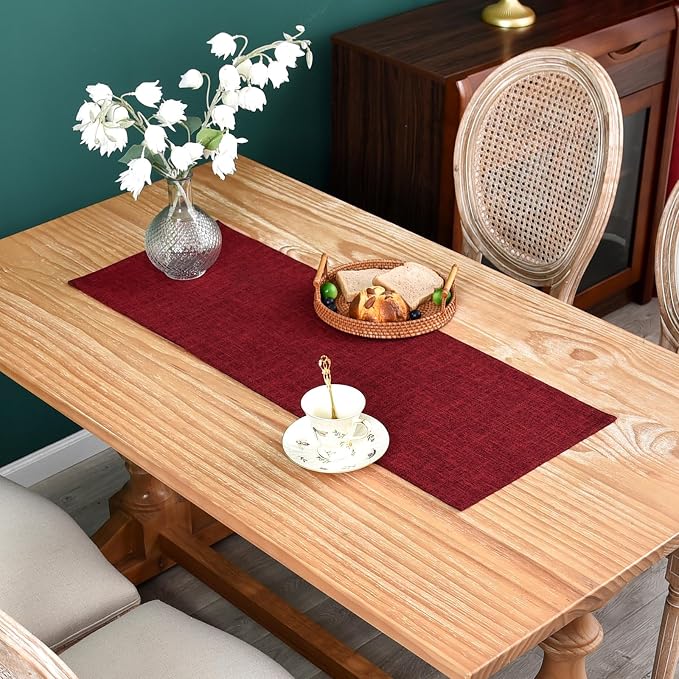 NEWISHER Reversible Double Layer Table Runner Faux Linen Fabric, 13x36inch | by Newisher
