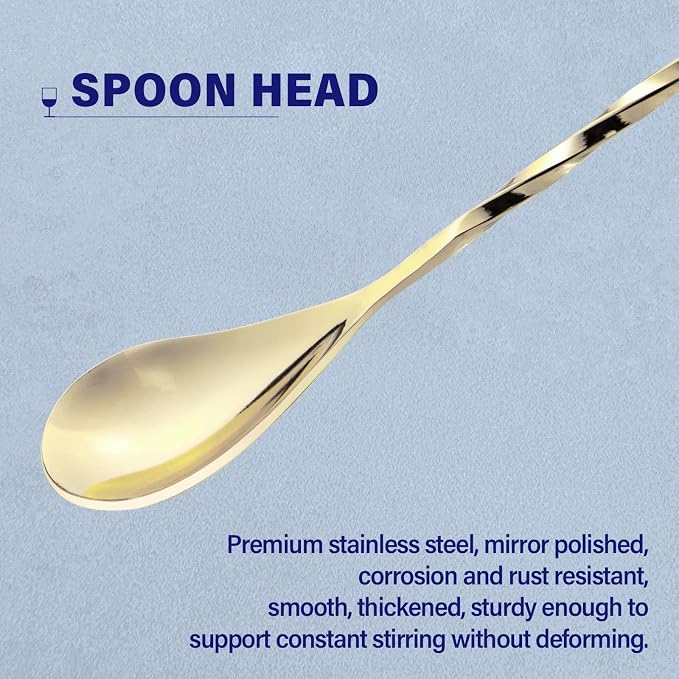 Bar Spoon Cocktail Mixing Stirrers, 12” Long Handle, Long Drink Spoons - Image 3