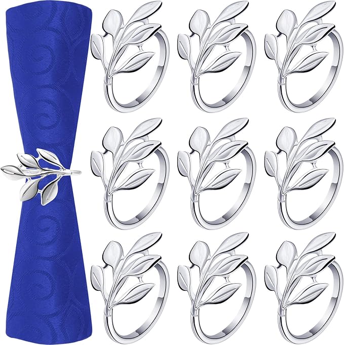 Hotop Set of 24 Leaf Napkin Rings Silver Metal Napkin Rings Holders Bulk by HOTOP