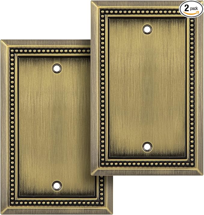 Henne Bery Sunken Pearls Heavy Duty Decorative Wall Plate Switch Plate Outlet Cover (Single Blank, 2 Pack, Antique Brass)