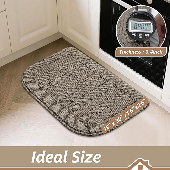 BEQHAUSE 30x18 Inch Kitchen Rug Mat Durable Kitchen Rugs Non-Slip Washable Absorbent Kitchen Mats for Floor Dirt-Resistant Semicircular Kitchen Mat (Taupe, 2PCS)