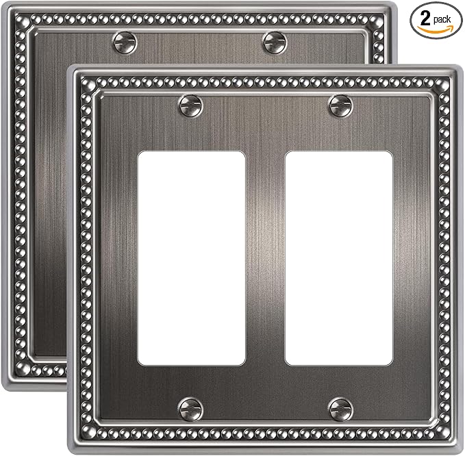 2-Pack Double Decorator Outlet Cover Plate, Silver Pearls Decorative Switch Plates and Outlet Covers, Metal Wall Plates for Electrical Outlets, Receptacle, GFCI Outlet, Dimmer Switch