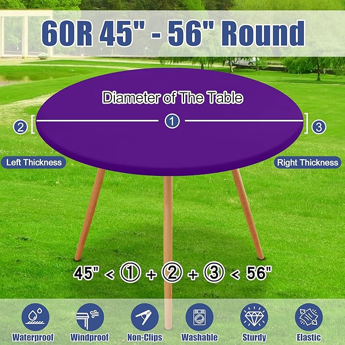 Round Spandex Tablecloth, Elastic Fitted Waterproof Tablecloths for 45"-56" Tables, Stretch Washable Picnic Table Cover for Camping, Dining, Indoor and Outdoor, Purple