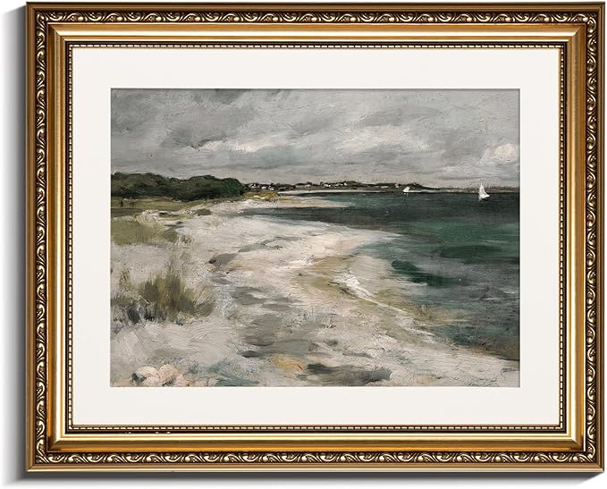 InSimSea Retro Gold Framed Wall Art, Home Room Coastal Storm Clouds Vintage Wall Decor, Canvas Print Artwork, Farmhouse Country Decor, Antique Picture Frame Landscape Paintings, 13x16 Inch