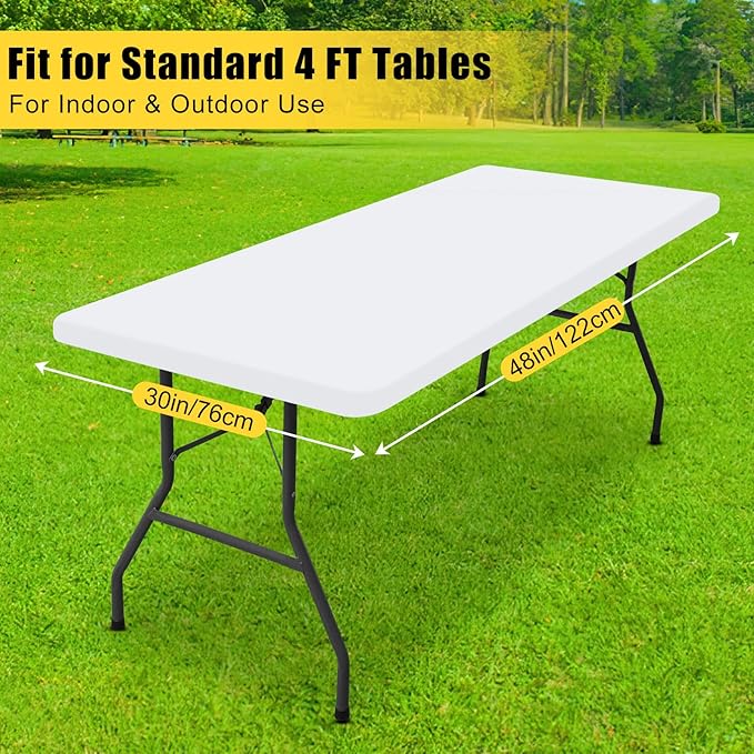 Smiry Rectangle Tablecloth, Elastic Fitted Flannel Backed Vinyl Tablecloths for 4ft Folding Tables, Waterproof Wipeable Table Covers for Indoor, Outdoor, Picnic and Camping (White, 30"x48")
