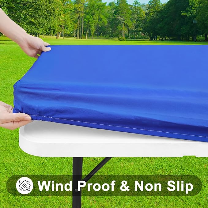 Smiry Rectangle Tablecloth, Elastic Fitted Flannel Backed Vinyl Tablecloths for 4ft Folding Tables, Waterproof Wipeable Table Covers for Indoor, Outdoor, Picnic and Camping (Blue, 30"x48")