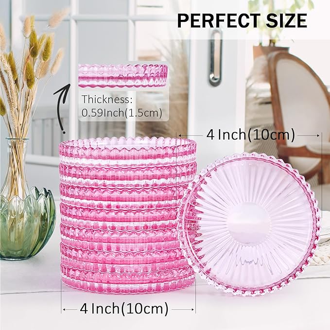 Vintage Glass Coasters, GOH DODD Set of 8 Crystal Coasters Tabletop Protection for Drinks, Home Decor, Kitchen, Living Room, Patio, Wedding, Party, Housewarming Gifts, Clear Pink