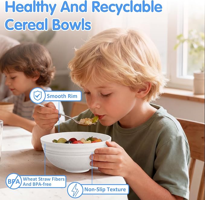 Quatish 4 PCS Unbreakable Cereal Bowls, Dishwasher & Microwave Safe Wheat Straw - Image 5