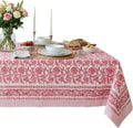 ATOSII Red Bloom 100% Cotton Rectangle Tablecloth, Block Print Floral Linen Table Cloth for Dining Parties Outdoors Weddings Holidays I 72 X 108 Inches, 8 Seater, Summer Farmhouse Grandmillennial