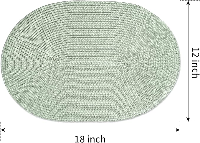 FunWheat Oval Braided Placemats Set of 6 Table Mats for Dining Tables Washable Heat Resistant Place mats for Daily Use 12X18 Inch(Oval Fog Green, 6pcs)