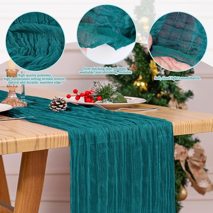 4 Pack Teal Table Runner 17 x 108inch Cheesecloth Table Runner Boho Gauze Table - Image 5