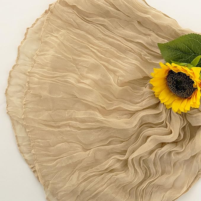 3Pack Beige Cheese Cloth Table Runner, 17 x 108 inch Beige Table Runners | - Image 6