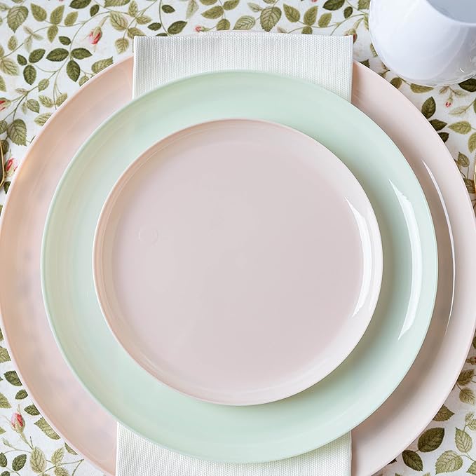 [30 Pack 8.6''] Pink Plastic Party Plates Edge Collection Premium heavyweight Elegant Disposable Tableware Dishes