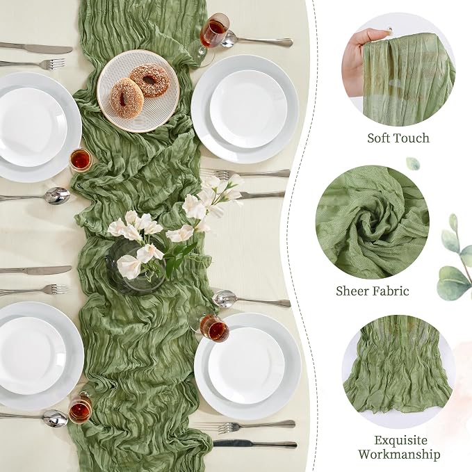 AGIRL 6 Pack Sage Green Cheesecloth Table Runner 10FT Boho Gauze Home Decor | - Image 3