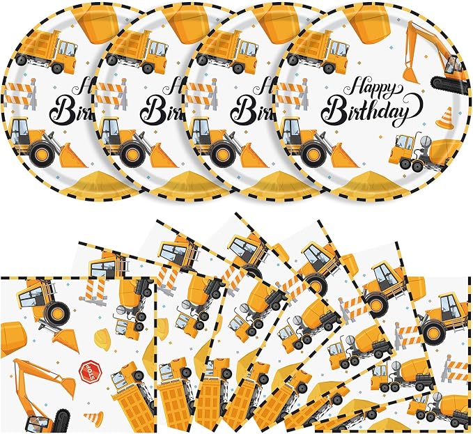 Construction Plates and Napkins Party Supplies by KFJBPB